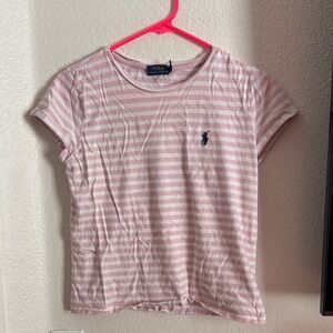 Polo by Ralph Lauren Pink & White Striped Short Sleeve Tee